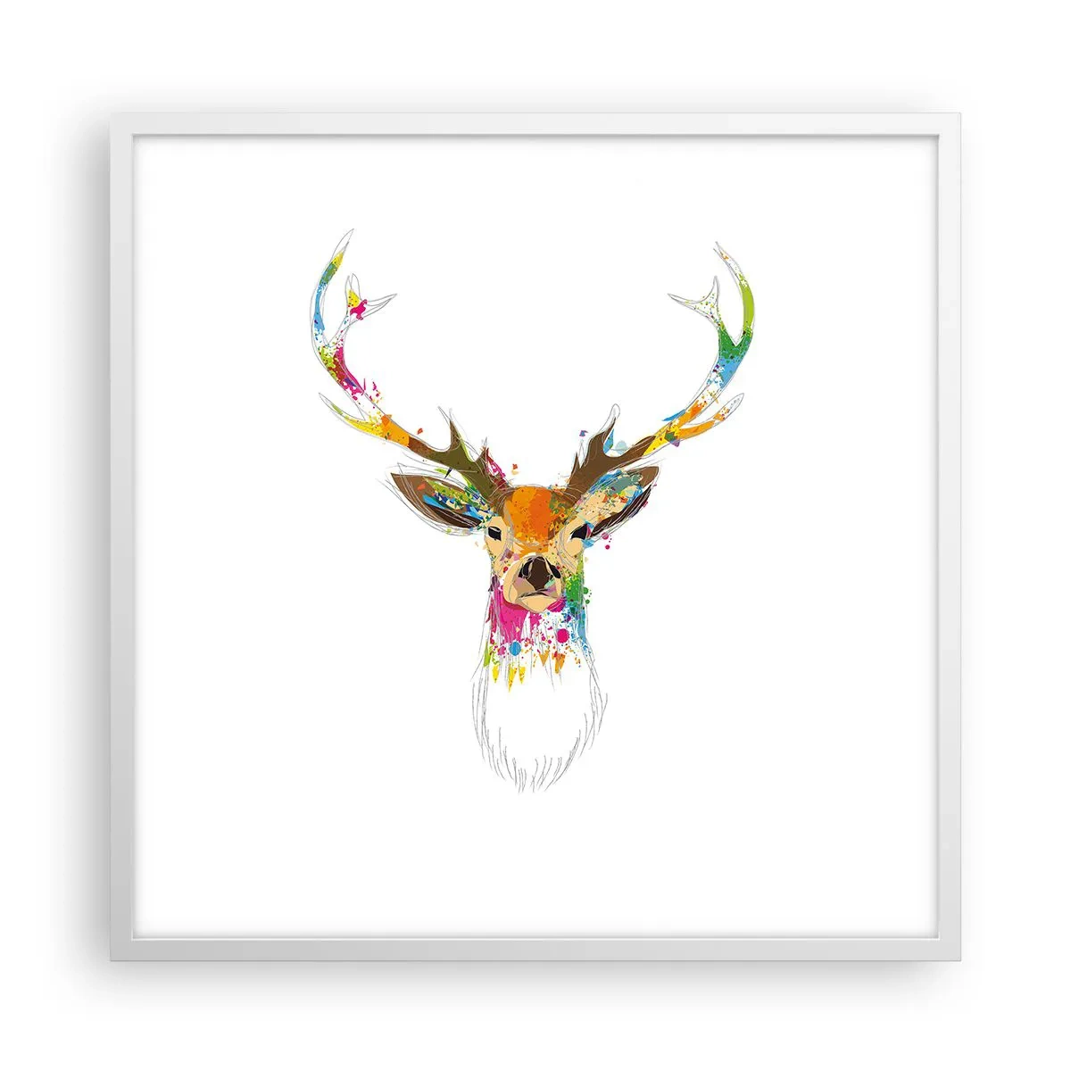 Póster en marco blanco - Un suave ciervo bañado en color - 60x60 cm