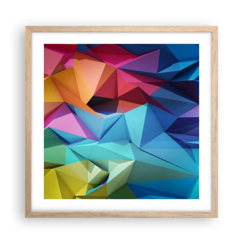 Póster en marco roble claro - Origami arco iris - 50x50 cm