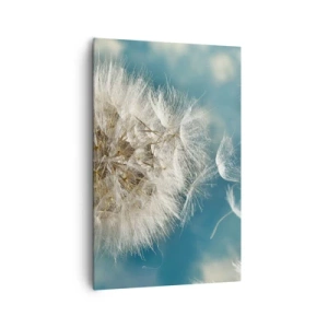 Cuadro sobre lienzo - Impresión de Imagen - Un diente de león desperdigado contra un cielo azul. - 80x120cm - El aliento de un ángel - Decoración de pared moderna para salón y dormitorio ARTTOR