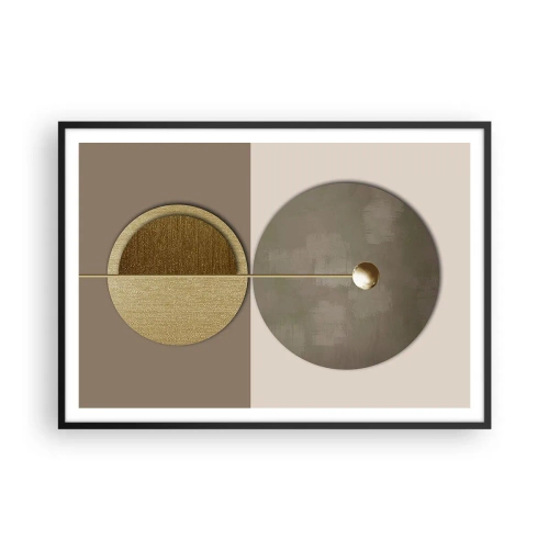 Póster en marco negro - Círculos abstractos en tonos dorados y beige. - 100x70cm - Equilibrio perfecto - Decoración de pared moderna para salón y dormitorio ARTTOR