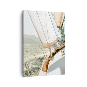 Cuadro sobre lienzo - Impresión de Imagen - Un yate en mar abierto con vistas a las montañas. - 50x70cm - A toda vela - Decoración de pared moderna para salón y dormitorio ARTTOR