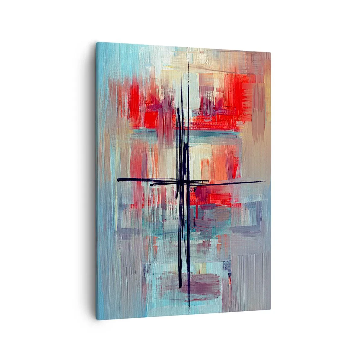 Cuadro sobre lienzo - Impresión de Imagen - Una composición abstracta con colores intensos, líneas y formas geométricas. - 50x70cm - Paisaje en una dimensión desconocida - Decoración de pared moderna para salón y dormitorio ARTTOR