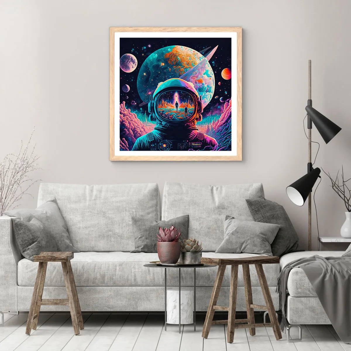 Póster en marco roble claro - Sueños de niño - 60x60 cm