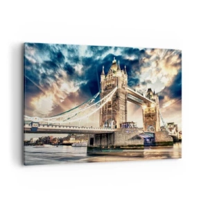 Cuadro sobre lienzo - Impresión de Imagen - El Tower Bridge al anochecer contra un cielo dinámico - 120x80cm - Un monumento a un imperio victoriano - Decoración de pared moderna para salón y dormitorio ARTTOR