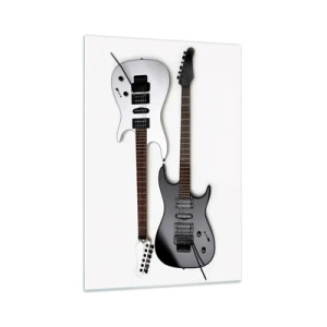 Cuadro sobre vidrio - Impresiones sobre Vidrio - Dos guitarras eléctricas en blanco y negro sobre fondo claro. - 70x100cm - Armonía de formas - Decoración de pared moderna para salón y dormitorio ARTTOR