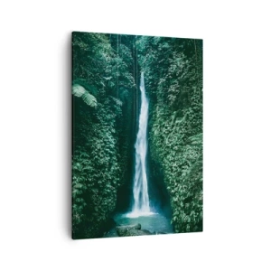 Cuadro sobre lienzo - Impresión de Imagen - Una cascada rodeada de densa vegetación tropical. - 50x70cm - Balneario tropical - Decoración de pared moderna para salón y dormitorio ARTTOR