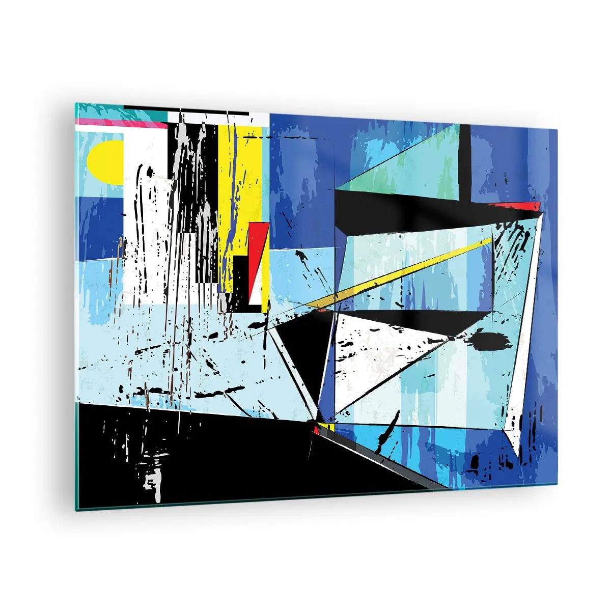 Cuadro sobre vidrio - Impresiones sobre Vidrio - Composición geométrica abstracta en tonos azules. - 70x50cm - Mirando el mundo desde un ángulo distinto - Decoración de pared moderna para salón y dormitorio ARTTOR