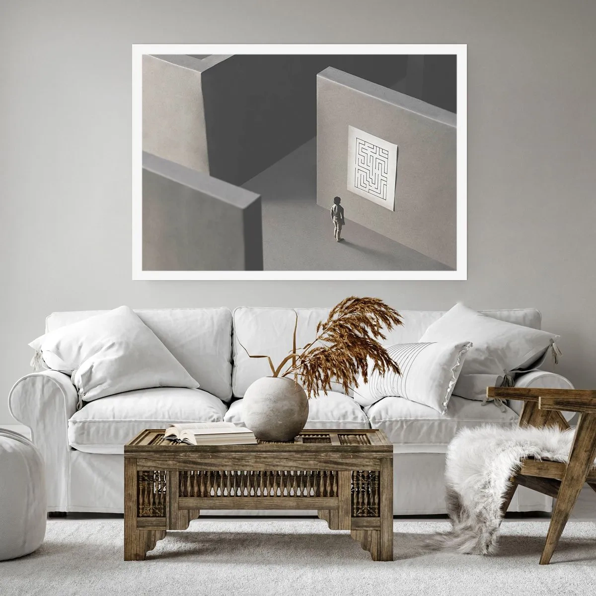Póster - Una figura en un laberinto mirando un mapa colgado. - 100x70cm - ¿Pero dónde estoy? - Decoración de pared moderna para salón y dormitorio ARTTOR