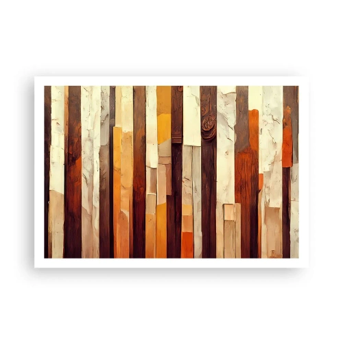 Póster - Composición geométrica en tonos madera y dorado. - 100x70cm - Himno de los árboles del bosque - Decoración de pared moderna para salón y dormitorio ARTTOR