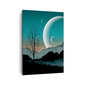 Cuadro sobre lienzo - Impresión de Imagen - Montañas brumosas con la luna y un árbol solitario. - 50x70cm - Un carnaval de noche estrellada - Decoración de pared moderna para salón y dormitorio ARTTOR