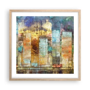 Póster en marco roble claro - Metrópolis soleada - 50x50 cm