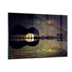 Cuadro sobre vidrio - Impresiones sobre Vidrio - Escena nocturna con luna llena reflejada en el agua. - 120x80cm - Noche en el fin del mundo - Decoración de pared moderna para salón y dormitorio ARTTOR