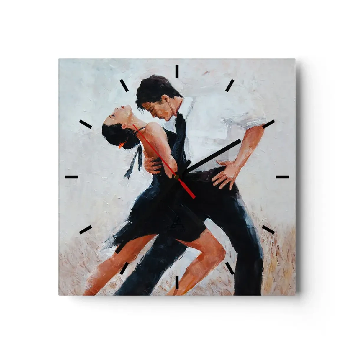 Reloj de pared - Reloj de vidrio - Una pareja bailando en una toma elegante y sensual. - 30x30cm - El tango de mis sueños - Decoración de pared moderna para salón y dormitorio ARTTOR