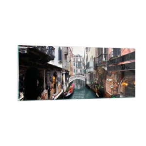 Cuadro sobre vidrio - Impresiones sobre Vidrio - Paisaje veneciano con góndola y puente - 100x40 cm