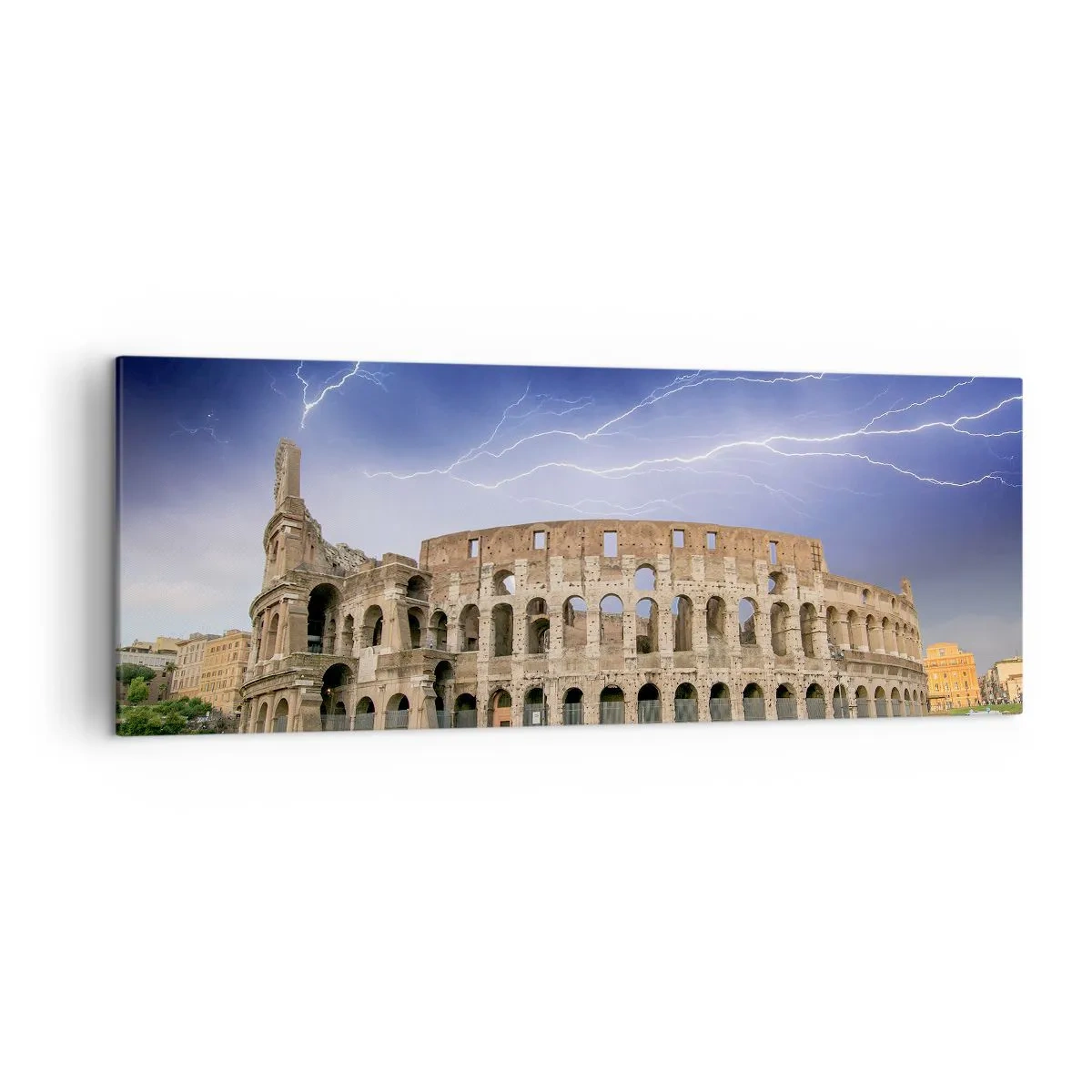 Cuadro sobre lienzo - Impresión de Imagen - El Coliseo de Roma iluminado por un rayo - 140x50cm - Arena de guerreros - Decoración de pared moderna para salón y dormitorio ARTTOR