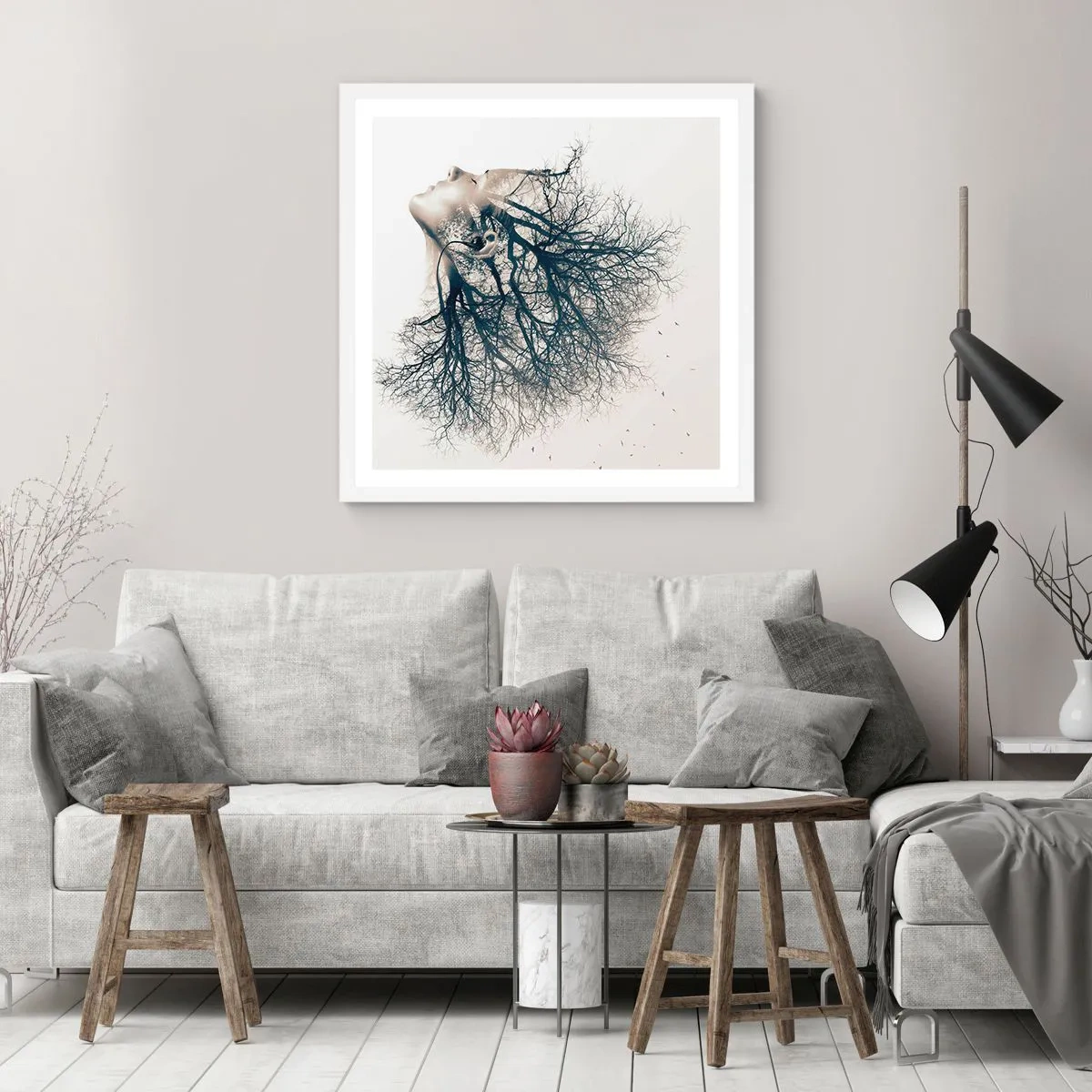 Póster en marco blanco - Escuchando el susurro de un árbol - 40x40 cm