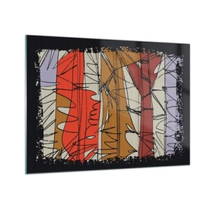 Cuadro sobre vidrio - Impresiones sobre Vidrio - Abstracción gráfica con rayas de colores y líneas negras. - 70x50cm - Composición espontánea - Decoración de pared moderna para salón y dormitorio ARTTOR