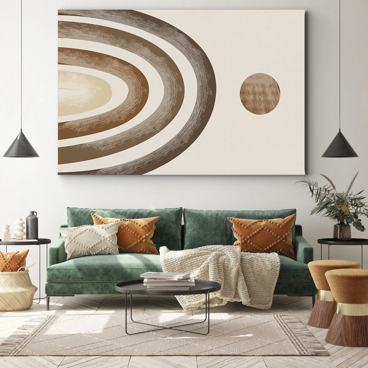 Cuadro sobre lienzo - Impresión de Imagen - Motivo planetario geométrico en tonos marrones - 120x80cm - En otro mundo - Decoración de pared moderna para salón y dormitorio ARTTOR