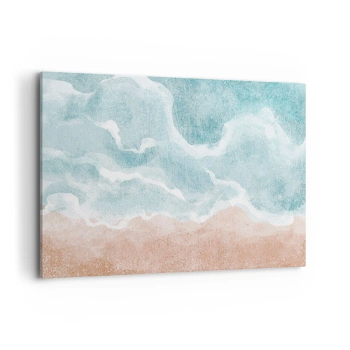 Cuadro sobre lienzo - Impresión de Imagen - Playa abstracta con olas en tonos azules y beige. - 100x70cm - Abstracción de nubes - Decoración de pared moderna para salón y dormitorio ARTTOR