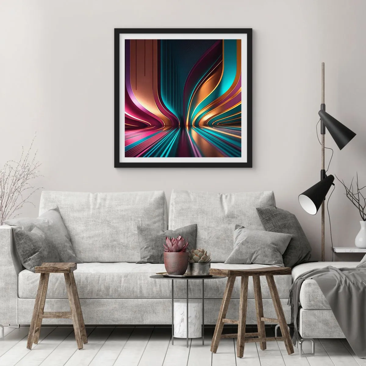Póster en marco negro - Arquitectura de la luz - 30x30 cm