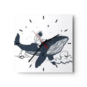 Reloj de pared - Reloj de vidrio - Astronauta en una ballena flotando en el espacio - 30x30cm - Una aventura cósmica - Decoración de pared moderna para salón y dormitorio ARTTOR