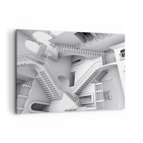 Cuadro sobre lienzo - Impresión de Imagen - Una composición abstracta de escaleras en una disposición espacial surrealista. - 120x80cm - Paradojas del espacio - Decoración de pared moderna para salón y dormitorio ARTTOR
