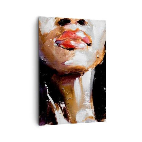Cuadro sobre lienzo - Impresión de Imagen - Retrato de una mujer en un estilo pictórico expresivo sobre un fondo oscuro. - 70x100cm - Orgullo sin prejuicios - Decoración de pared moderna para salón y dormitorio ARTTOR