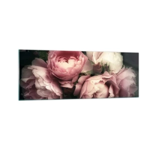 Cuadro sobre vidrio - Impresiones sobre Vidrio - Un ramo de rosas en delicados tonos rosa y blanco. - 140x50cm - El encanto de la belle époque - Decoración de pared moderna para salón y dormitorio ARTTOR