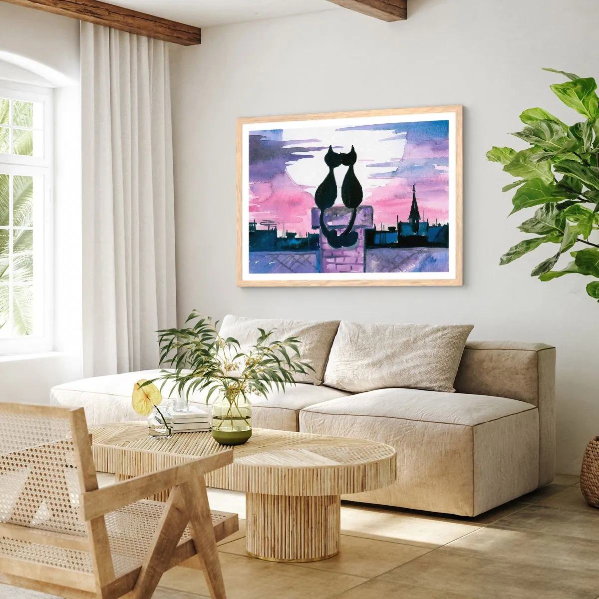 Póster en marco roble claro - Cita bajo la luna - 40x30 cm