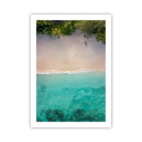 Póster - Vista aérea de la playa con agua turquesa y palmeras. - 50x70cm - Playa del paraíso - Decoración de pared moderna para salón y dormitorio ARTTOR