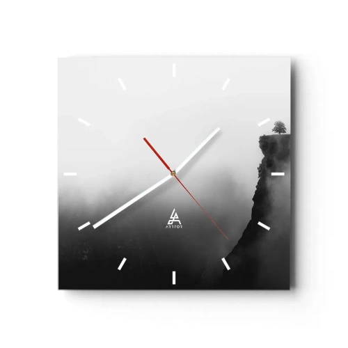 Reloj de pared - Reloj de vidrio - Un árbol solitario al borde de un acantilado rodeado de niebla. - 30x30cm - En el límite del mundo - Decoración de pared moderna para salón y dormitorio ARTTOR