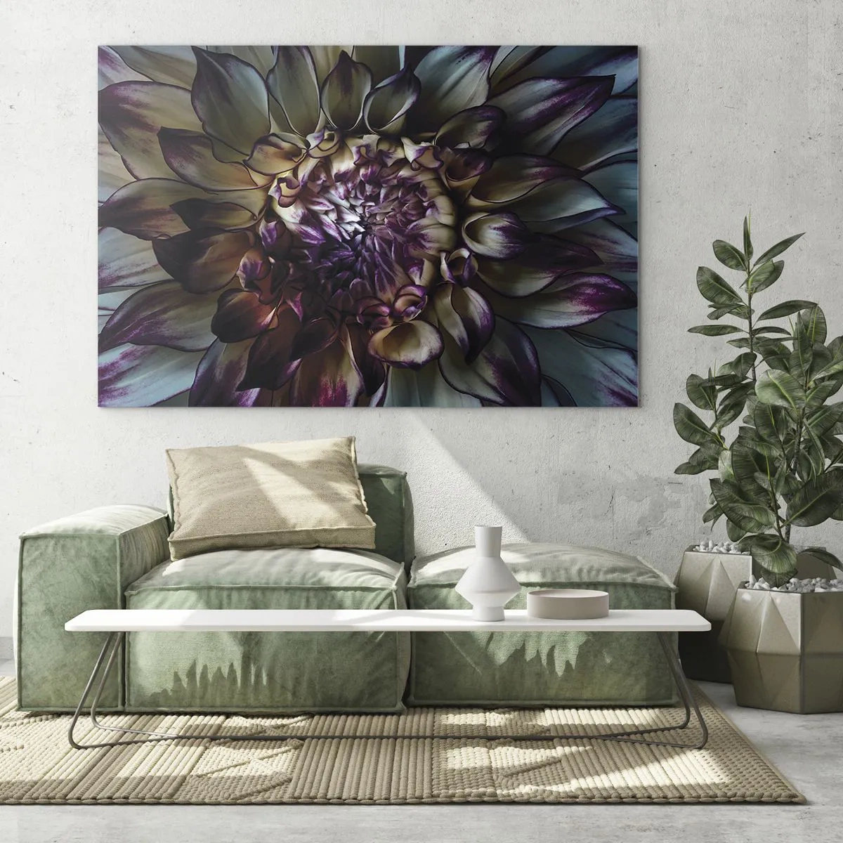 Cuadro sobre vidrio - Impresiones sobre Vidrio - Primer plano de una flor en una paleta de colores oscuros. - 120x80cm - El florecimiento de la hermosura - Decoración de pared moderna para salón y dormitorio ARTTOR