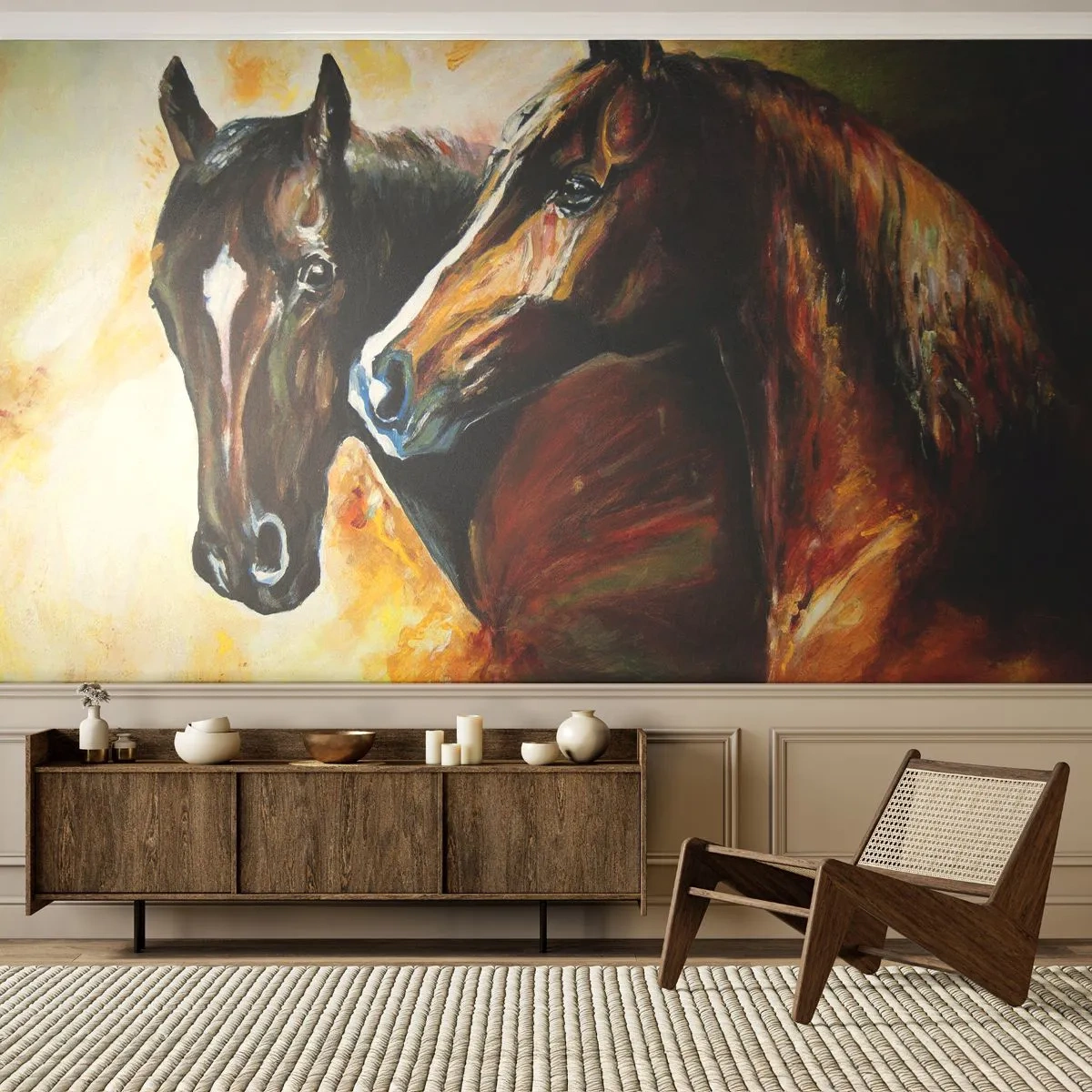 Fotomural Premium Sand - El doble de encanto - animales, Caballos, Naturaleza - 100x70 cm
