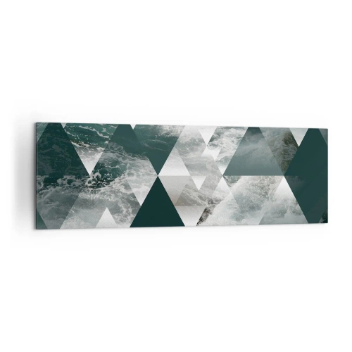 Cuadro sobre lienzo - Impresión de Imagen - Patrón geométrico con motivo de ondas en tonos verdes. - 160x50cm - Una perspectiva de cristal - Decoración de pared moderna para salón y dormitorio ARTTOR