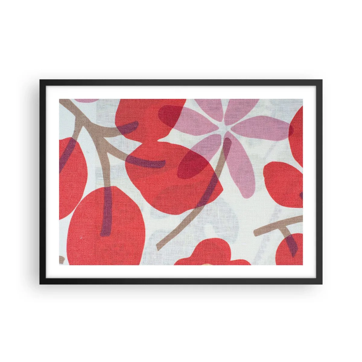 Póster en marco negro - Flores y hojas en tonos rojos y rosas. - 70x50cm - Composición floral en rosa - Decoración de pared moderna para salón y dormitorio ARTTOR