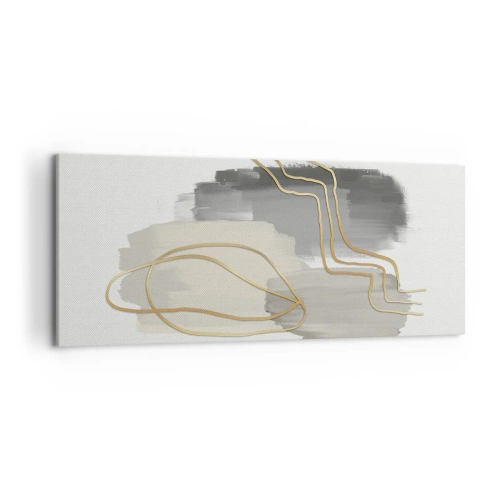Cuadro sobre lienzo - Impresión de Imagen - Líneas doradas abstractas sobre un fondo gris - 120x50cm - Persistencia y movimiento - Decoración de pared moderna para salón y dormitorio ARTTOR