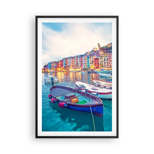 Póster en marco negro - Una noche colorida en el puerto - 61x91 cm