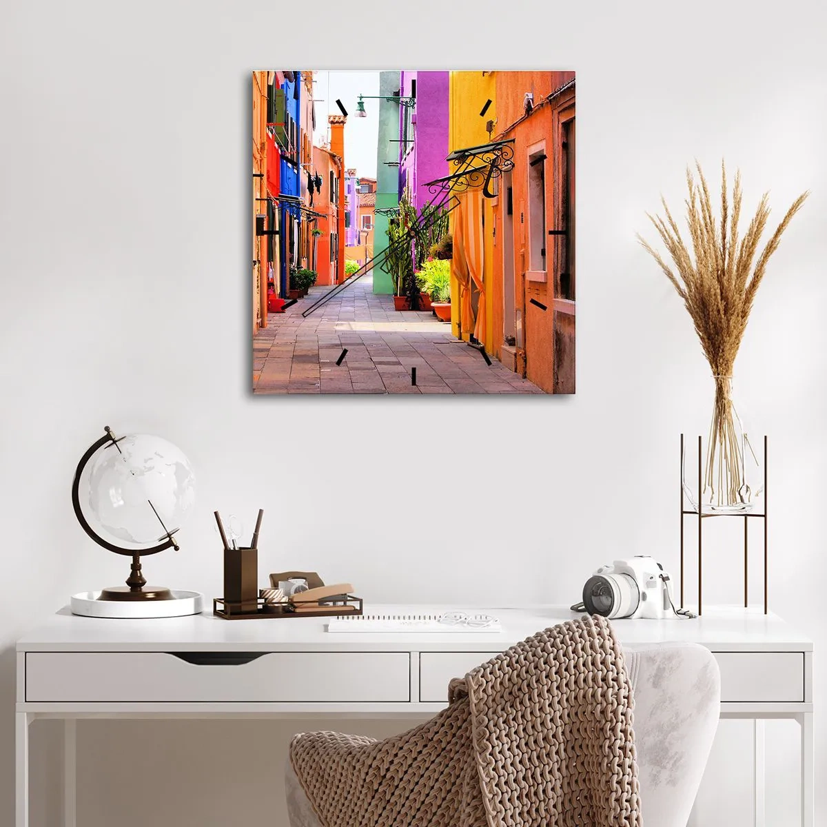 Reloj de pared - Reloj de vidrio - El callejón arco iris - 40x40 cm