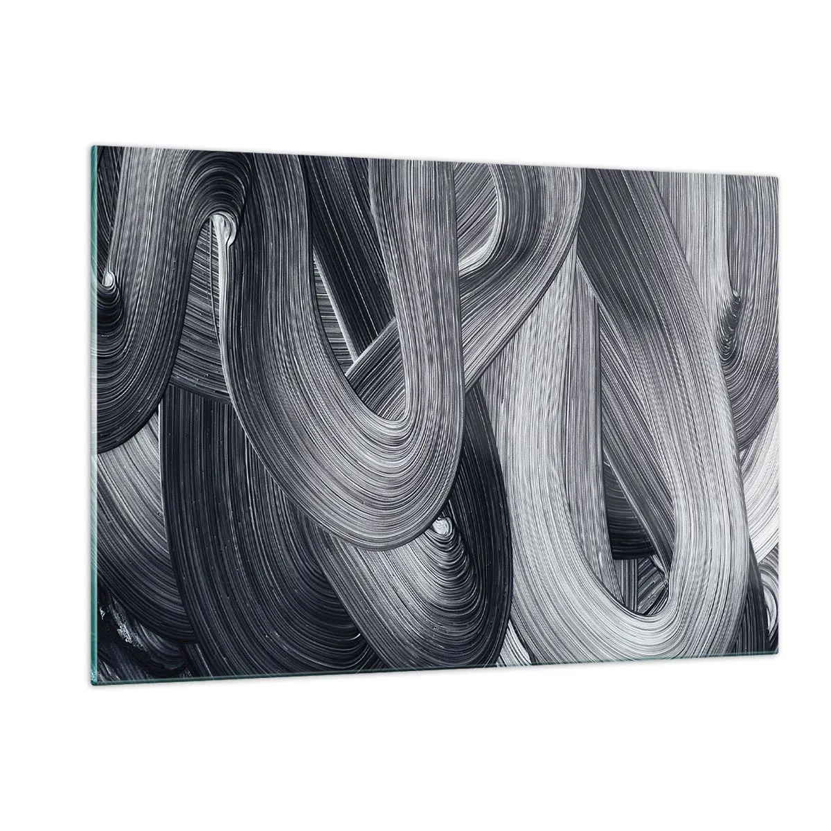 Cuadro sobre vidrio - Impresiones sobre Vidrio - Pinceladas abstractas en tonos negros y grises - 120x80cm - La fluidez de la realidad - Decoración de pared moderna para salón y dormitorio ARTTOR
