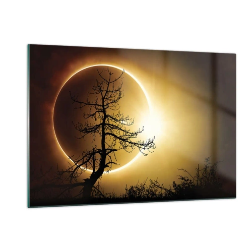 Cuadro sobre vidrio - Impresiones sobre Vidrio - Eclipse solar detrás del árbol. - 120x80cm - Eclipse total - Decoración de pared moderna para salón y dormitorio ARTTOR