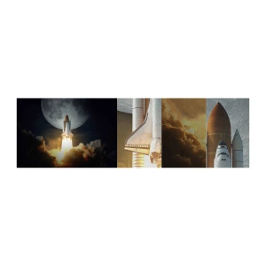 Muestra de fotomural Premium Sand - El comienzo de una aventura sobrenatural - Luna, un cohete espacial, NASA - 100x30 cm