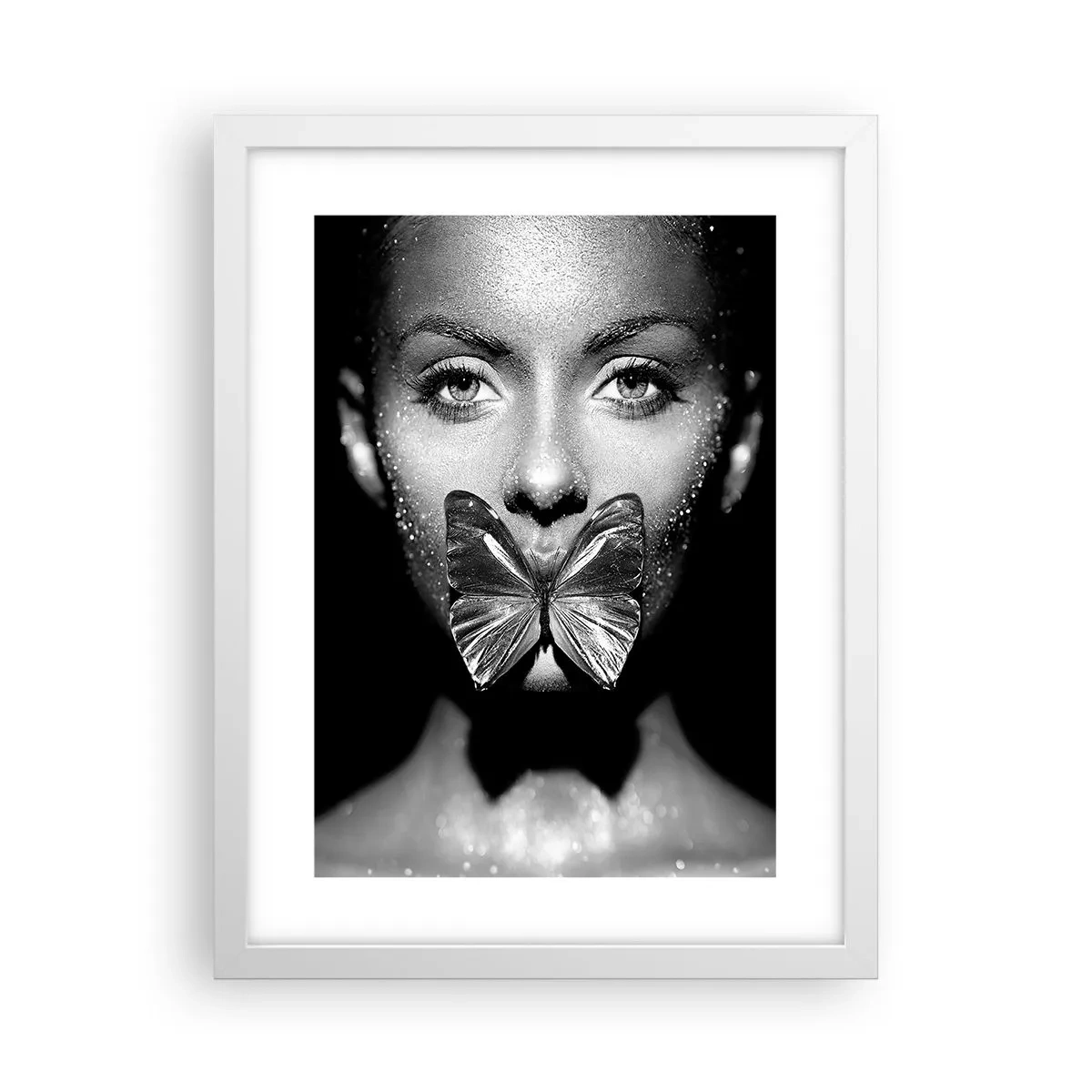 Póster en marco blanco - Beso de mariposa - 30x40 cm