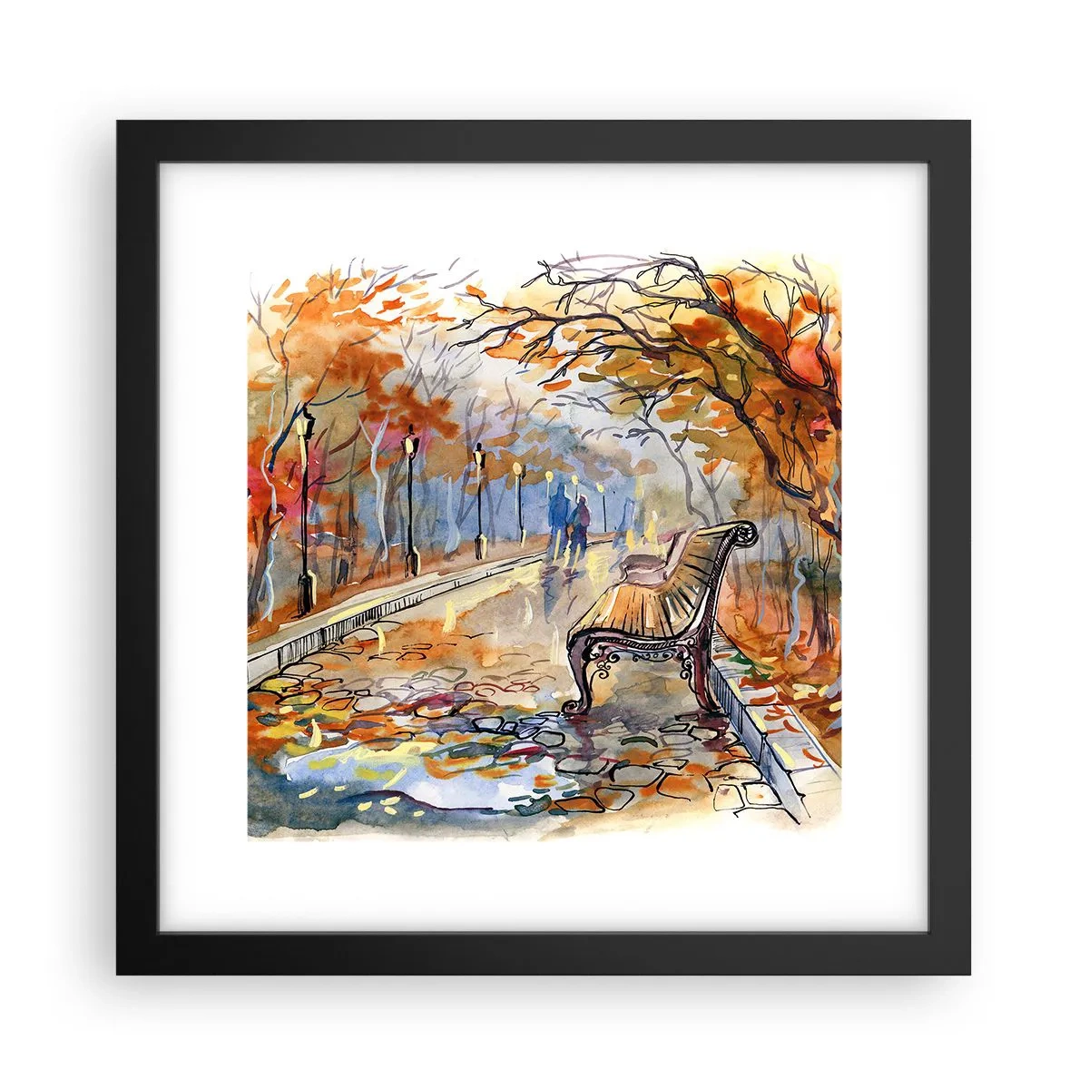 Póster en marco negro - Caminemos juntos hacia el otoño - 30x30 cm
