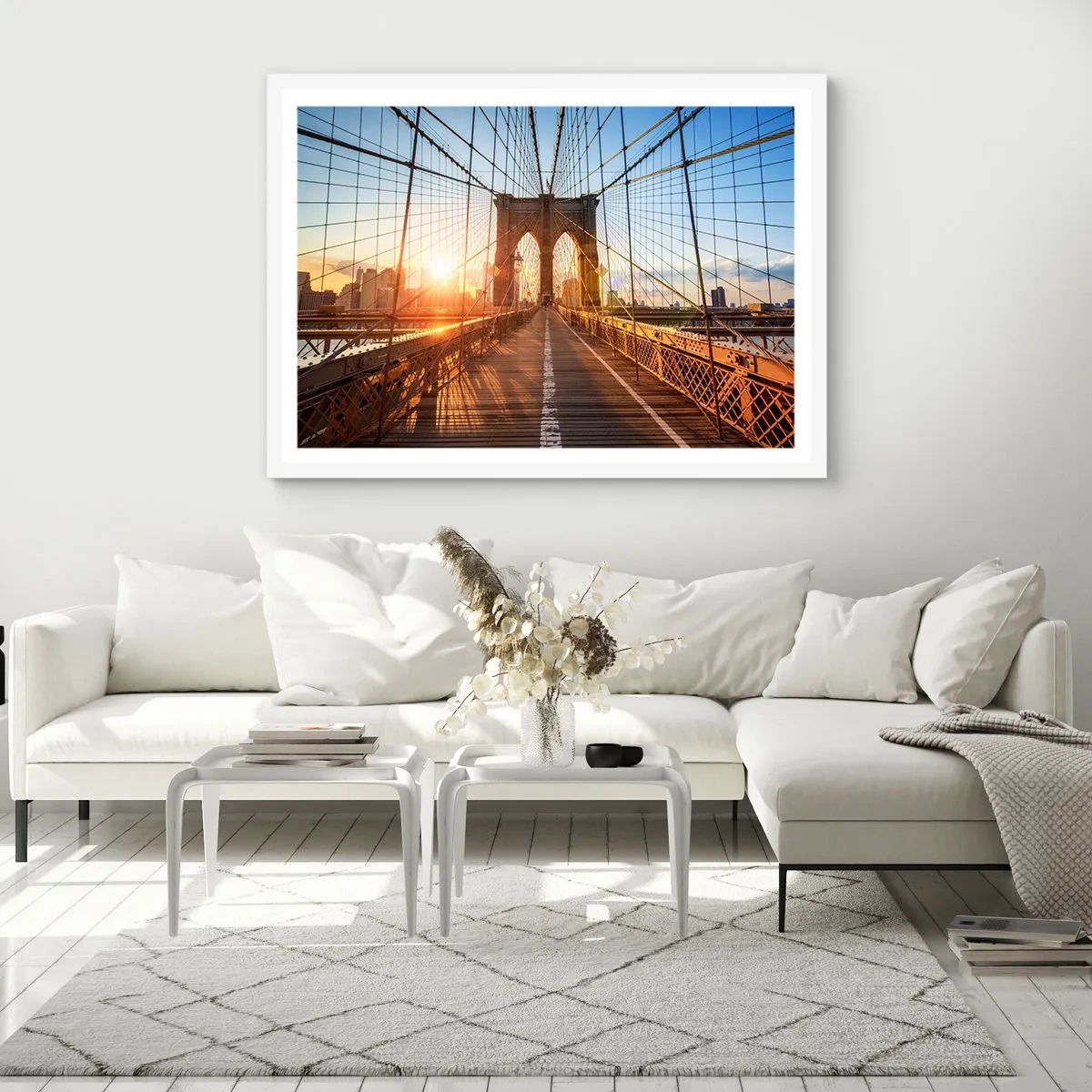 Póster en marco blanco - En el puente dorado - 70x50 cm