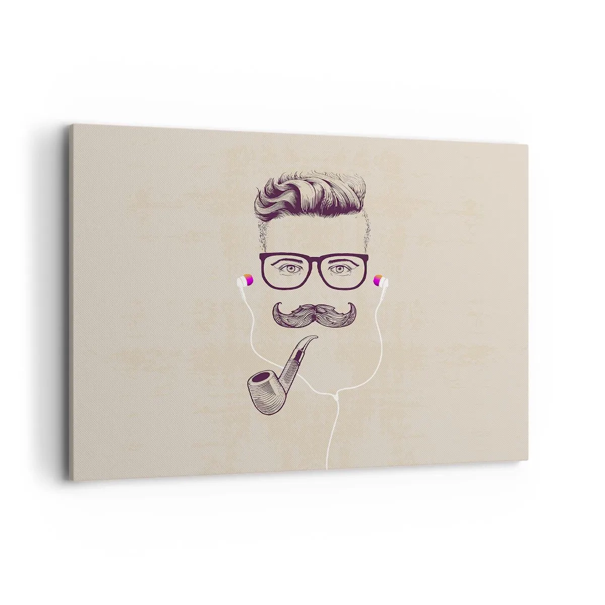 Cuadro sobre lienzo - Impresión de Imagen - Retrato retro de un hombre con pipa, auriculares y gafas. - 100x70cm - Moda masculina - Decoración de pared moderna para salón y dormitorio ARTTOR
