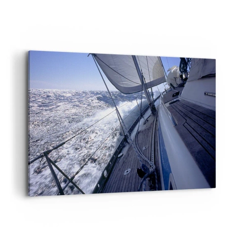 Cuadro sobre lienzo - Impresión de Imagen - Un velero en un mar tempestuoso con velas blancas y una cubierta de madera. - 100x70cm - Sé lo que es ser un pájaro - Decoración de pared moderna para salón y dormitorio ARTTOR
