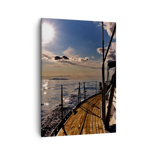 Cuadro sobre lienzo - Impresión de Imagen - Un crucero en yate por el mar al atardecer - 50x70cm - Bajo las velas hacia el sol - Decoración de pared moderna para salón y dormitorio ARTTOR