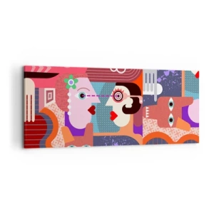 Cuadro sobre lienzo - Impresión de Imagen - Figuras abstractas en colores vivos - 120x50cm - Cara a cara - Decoración de pared moderna para salón y dormitorio ARTTOR