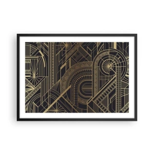 Póster en marco negro - Patrones geométricos dorados sobre fondo negro en estilo Art Déco - 70x50cm - Conceptos, ideas, planes - Decoración de pared moderna para salón y dormitorio ARTTOR
