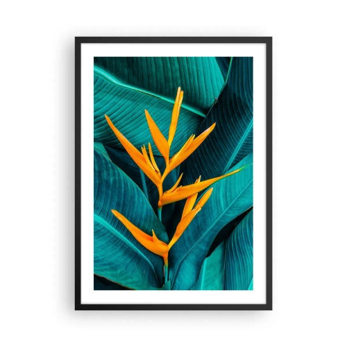 Póster en marco negro - Una flor exótica sobre un fondo de hojas tropicales verdes. - 50x70cm - Flor del Edén - Decoración de pared moderna para salón y dormitorio ARTTOR